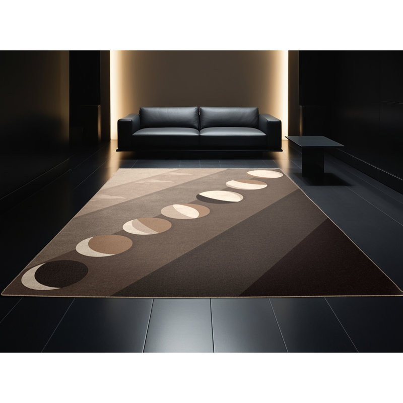 Machine Washable Ovetta Lunar Phases Minimalist Rug in Brown – Beige Binding, 4x6