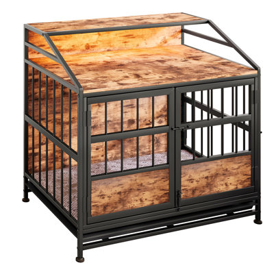 Cage pour chien multifonctionnelle avec rangement, grand cage pour chien en bois avec portes doubles, pour chien grand / moyen intérieur, brun