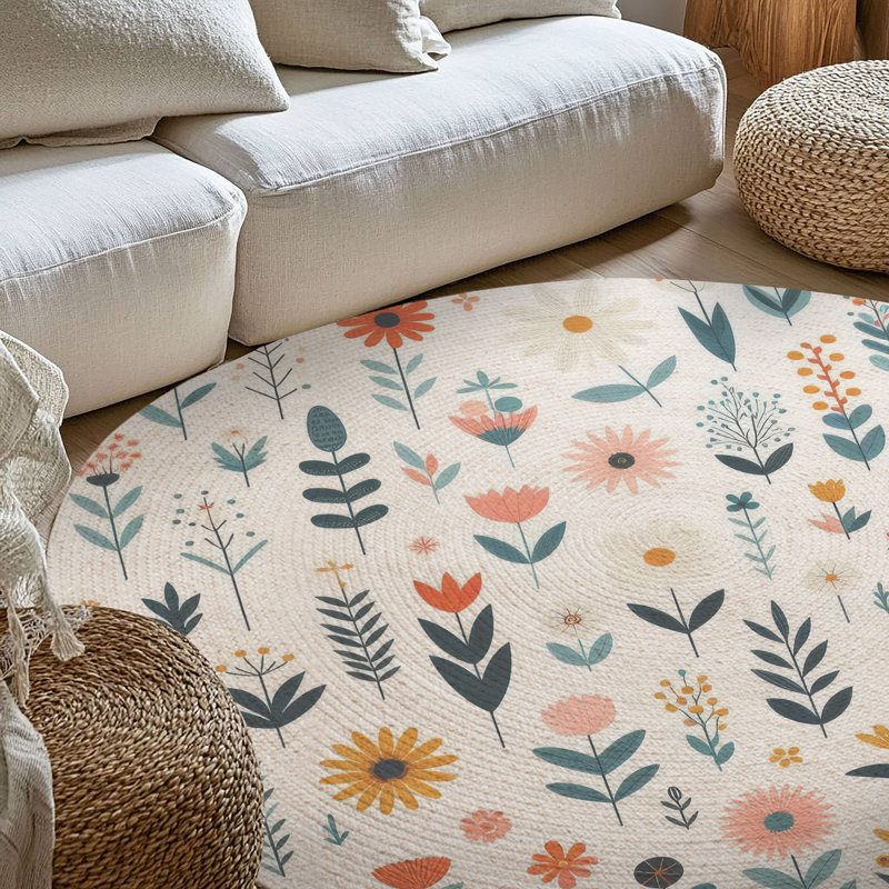 Tapis tressé Botanical Blooms, Rond 5 pi