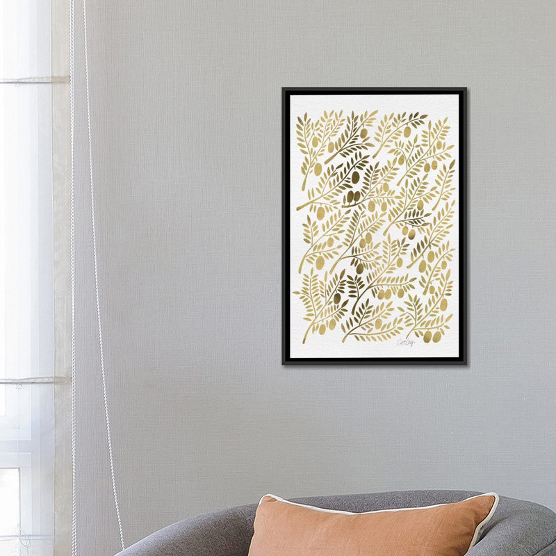 « gold branches branches », impression sur toile tendue, H 26 po x l 18 po x P 1,5 po, Toile avec cadre noir, Pas de tapis