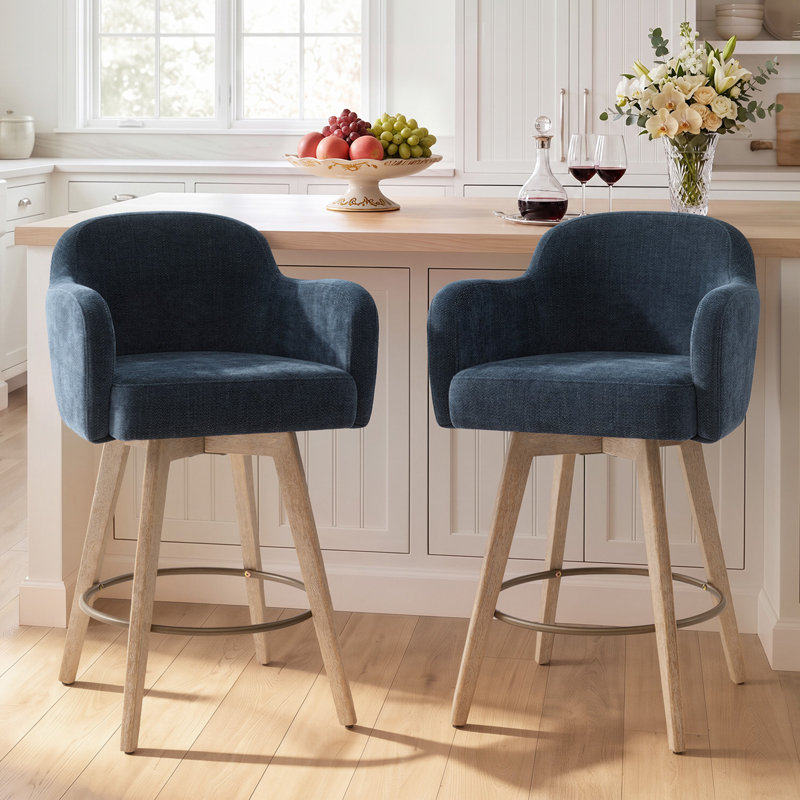 Tabourets de bar pivotants en chenille avec accoudoirs, Blue