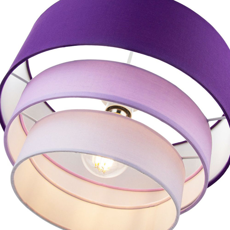 Contemporary Round Triple Tier Cotton Fabric Pendant Light Shade, Purple