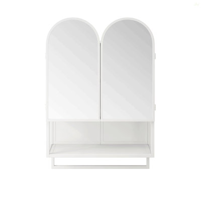 Armoire à miroir à double arche 23,62 po, armoire à pharmacie 2 portes, armoire murale en métal avec tablettes réglables et porte-serviettes, armoire à miroir avec rangement pour salle de bain, salon et chambre à coucher, blanc