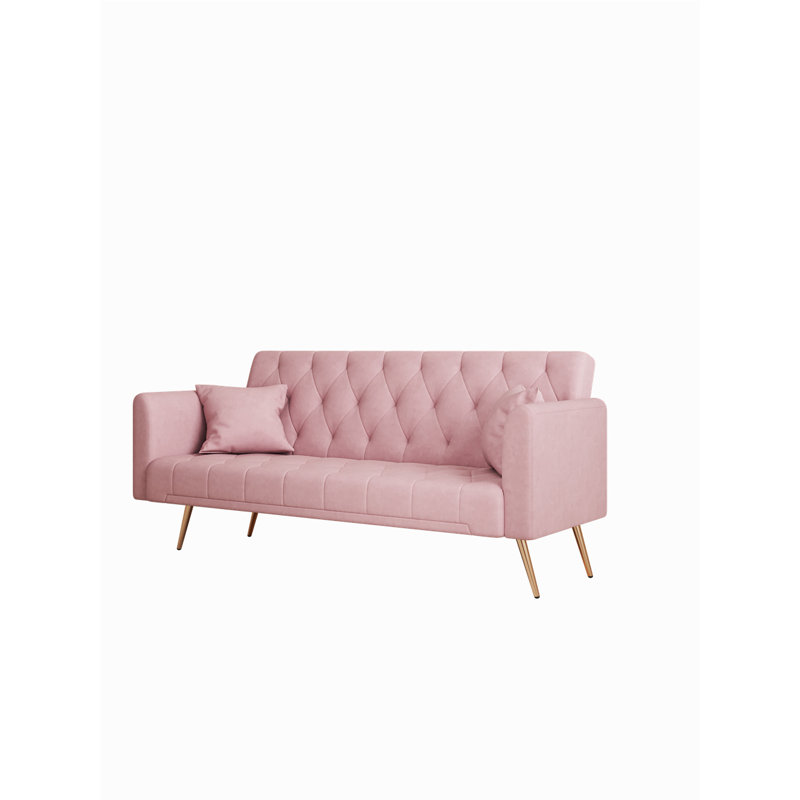 71" Convertible Double Folding  Sofa Bed, Pink, 2