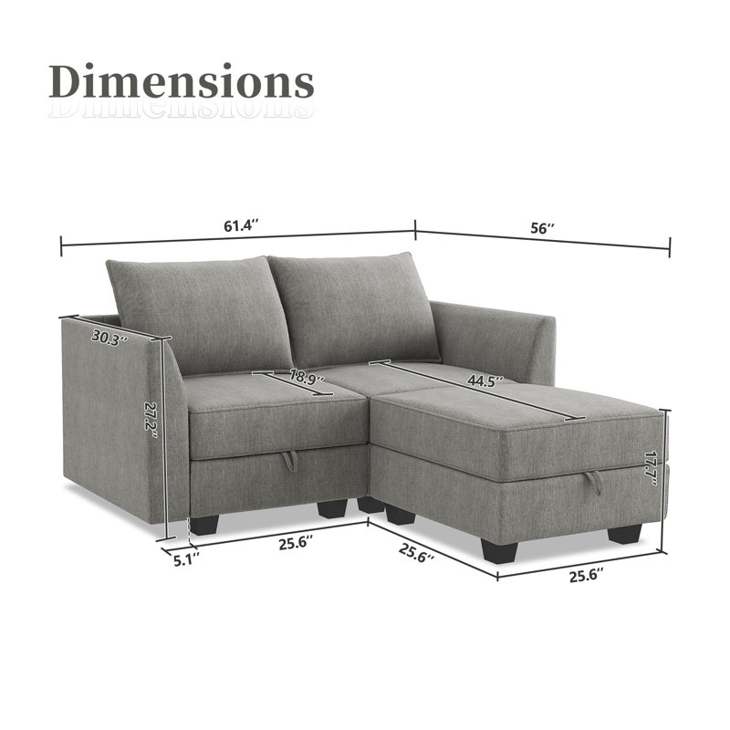 Upholstered L-Shaped Sectional Reversible, Gray Polyester