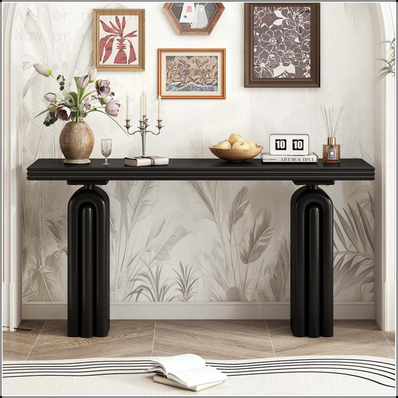 Console chic en placage d'acacia avec silhouette incurvée, Noir
