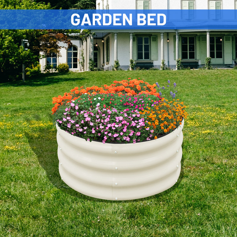 White Round Galvanized Metal Raised Garden Bed Kit, 3-Pack
