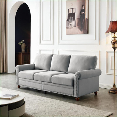 Sofas, Modern 3-Seat Slate Gray Fabric Sofa with Storage | Grey | Fabric