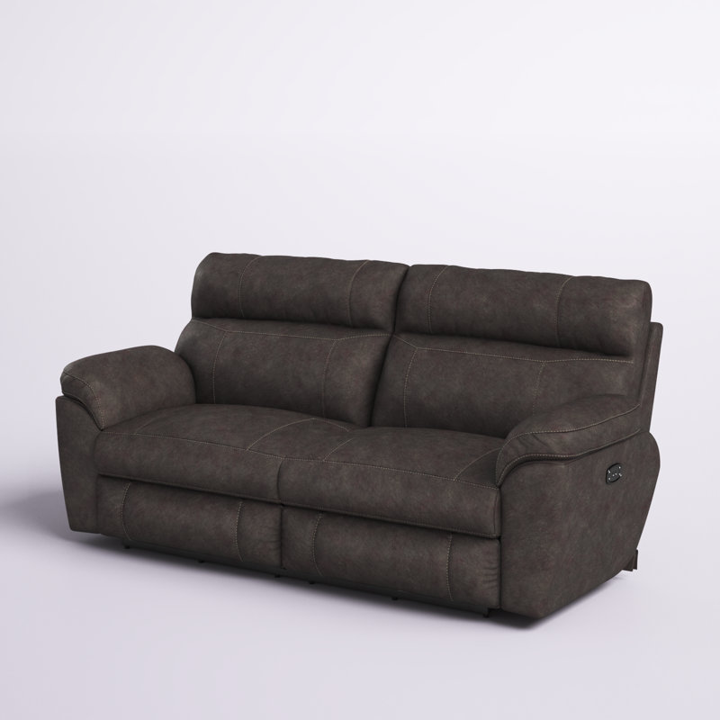 Ameja 91" Pillow Top Arm Power Reclining Sofa, Yes, Gray Polyester