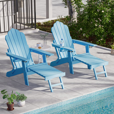 Ensemble de 2 chaises Adirondack pliantes, chaise de patio réglable en plastique toutes saisons avec repose-pieds, fauteuil d'extérieur pour terrasse sur cour
