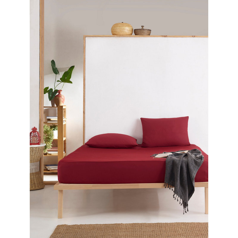 100% Cotton Sheet Set, Twin Sheet Set with 2 Pillowcases, Claret Red