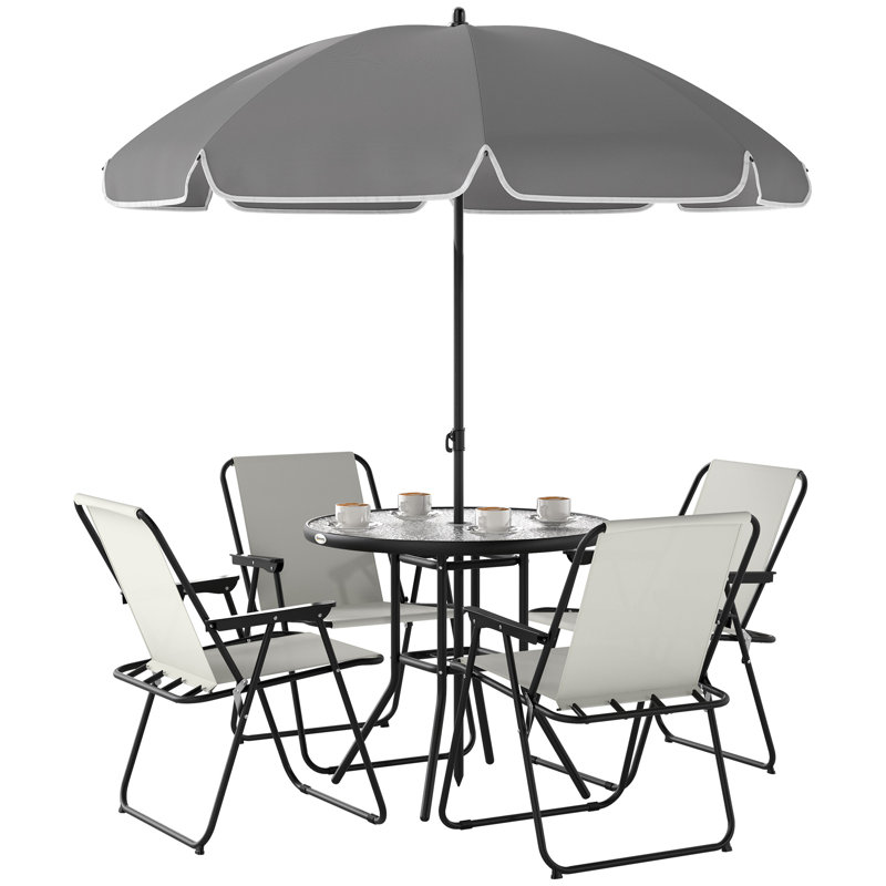 Round 6 - Pieces 4 - Person 80Cm L Outdoor Table Set, Black/Clear/Cream