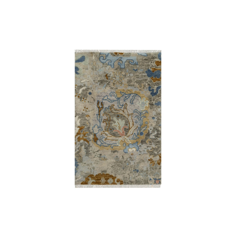 2'x3'1" Ivory Broken Pattern Oushak Design 100% Wool Hand Knotted Mat Rug G91465