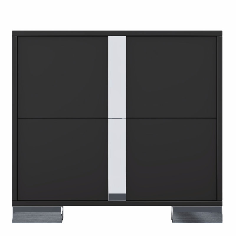Armoire de chevet noire avec poignées en métal, Noir
