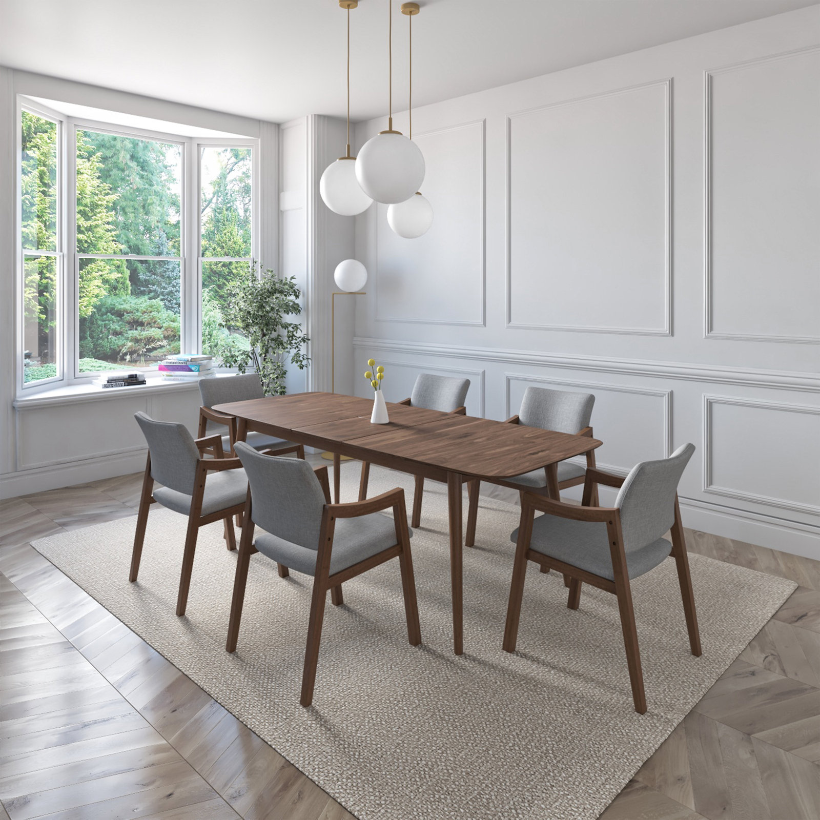 87" Extendable Oak Dining Table, Dark Brown Wood