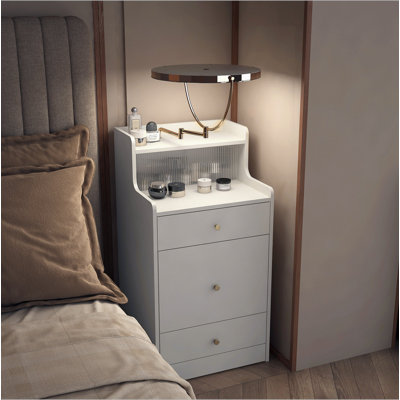 Ensemble coiffeuse 43,3 "en bois avec miroir rabattable et tabouret, coiffeuse avec trois tiroirs et espace de rangement