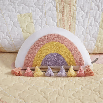 Dawn Sunshine Clouds Yellow/Coral 100% Cotton Reversible Quilt Set Twin