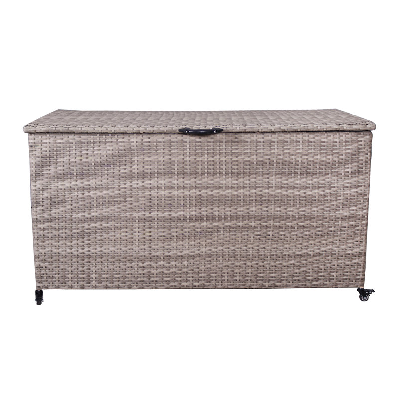 Ebern Designs 157 cm W 826 L Wicker Deck Box with Wheels, Beige