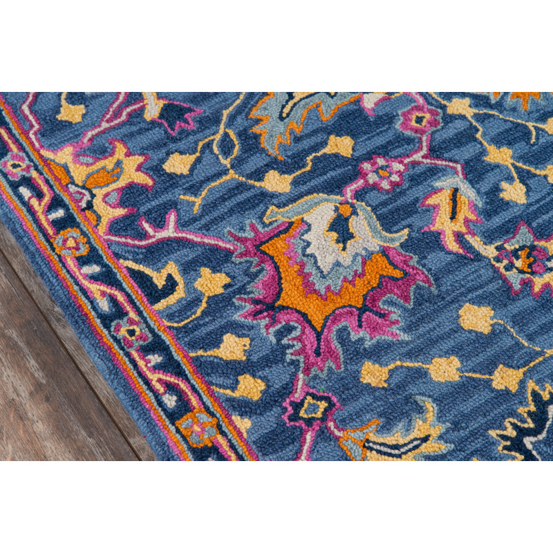 Tapis bleu en laine touffeté à la main Lancaster, Rectangle 5 pi x 8 pi