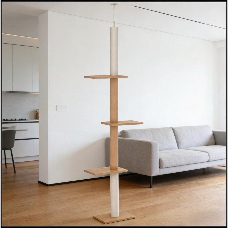 Arbre à chat réglable du sol au plafond avec plusieurs plateformes pour grimper et jouer, Marron clair