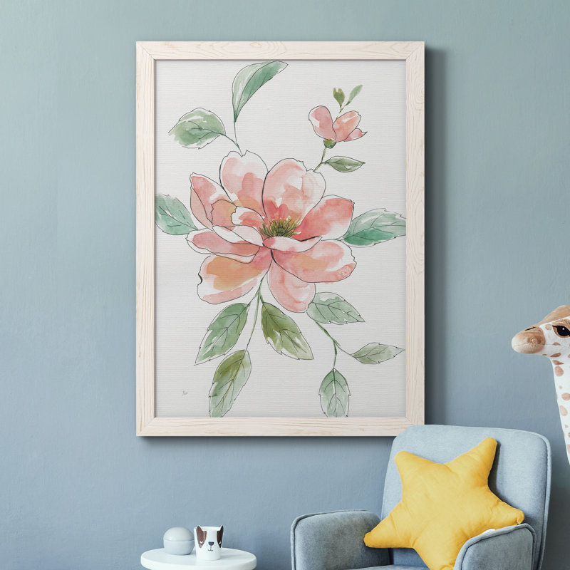 Peony Contour - reproduction d'art sur toile, H 44 po x l 31 po x P 1 po, Cadre blanc