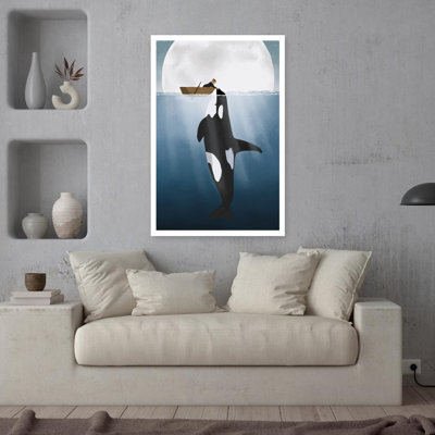 Orca Abstract Contemporary Whale Animal Landscape Wall Art Print 1 Piece Wrapped Canvas Wall Art