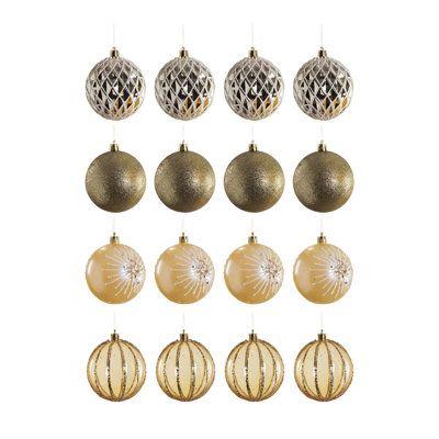  Golden Radiance Ornaments, Decorative Gold Christmas Tree Ornaments with Matte, Shiny, Glitter & Textured Finishes for Trees, Wreaths, Garlands, 3" Diameter