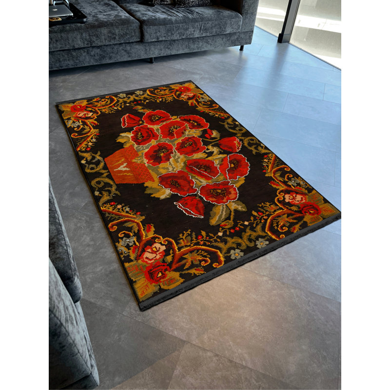 Tapis en polypropylène à imprimé numérique rouge Baxlee, Tapis de couloir 2 pi 8 po x 7 pi 11 po