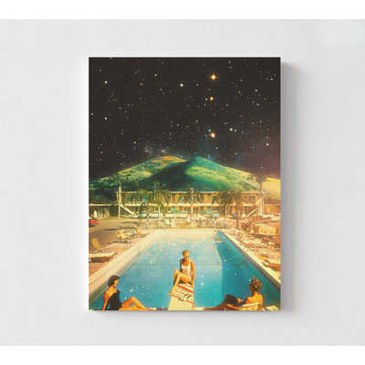 Retro Cosmic Poolside Poster – Vintage Surreal Art Print