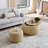 Round Storage Ottoman, Woven Rattan Fabric Ottoman, 2 In 1 Function, Work As End Table And Ottoman,With Small Seat-Nature