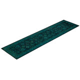 Overdyed One-of-a-Kind Runner 3'2" X 12'1" Hand Knotted Area Rug