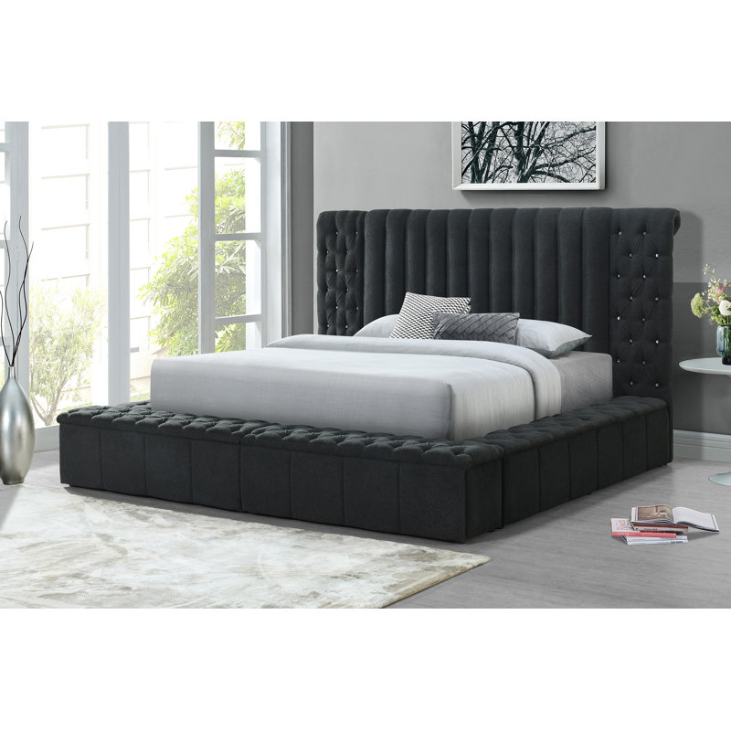 Lit de rangement capitonné Kayland, Gris anthracite, Grand
