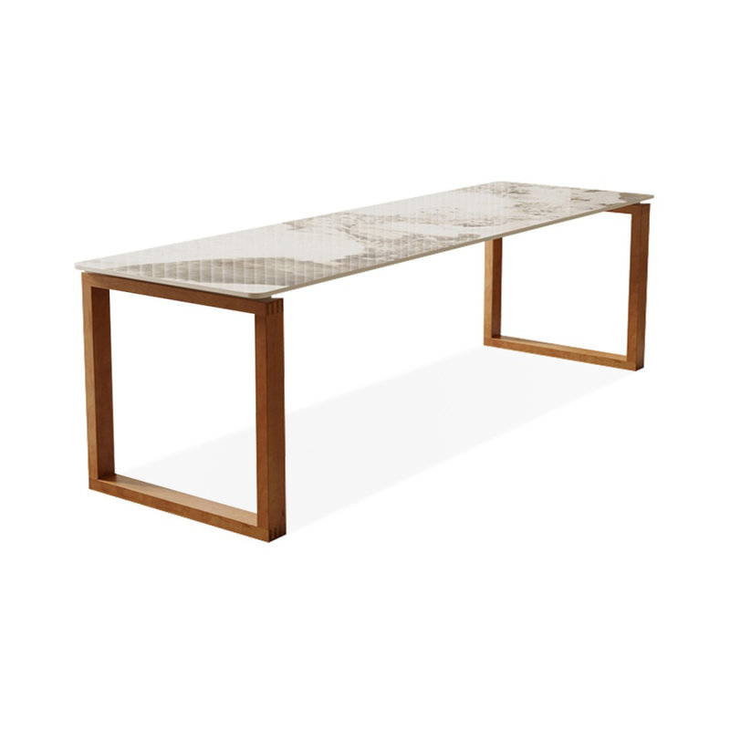 Bureau brun en pierre frittée rectangulaire et bois massif, H 29,53 po x l 62,99 po x P 23,62 po, Brun