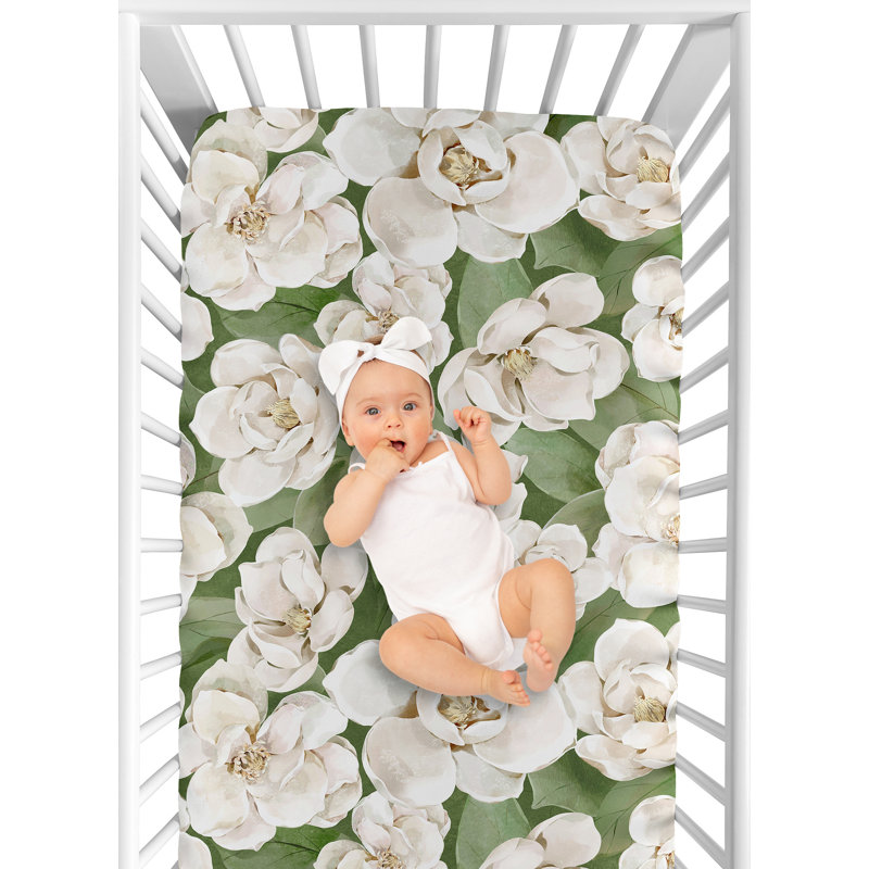 Drap-housse pour lit de bébé vert sauge et aquarelle Magnolia par Sweet Jojo Designs
