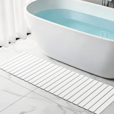  Long Diatomaceous Earth Stone Bath Mat, 60x20 inch Roll Out Stone Bath Runner, Foldable Bathroom Runner Mat Rugs, Super Absorbent, Quick-Drying, Non-Slip, Space-Saving, Easy to Clean