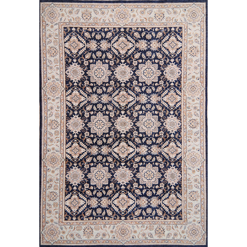 Tapis beige / bleu noué à la main de haute qualité
