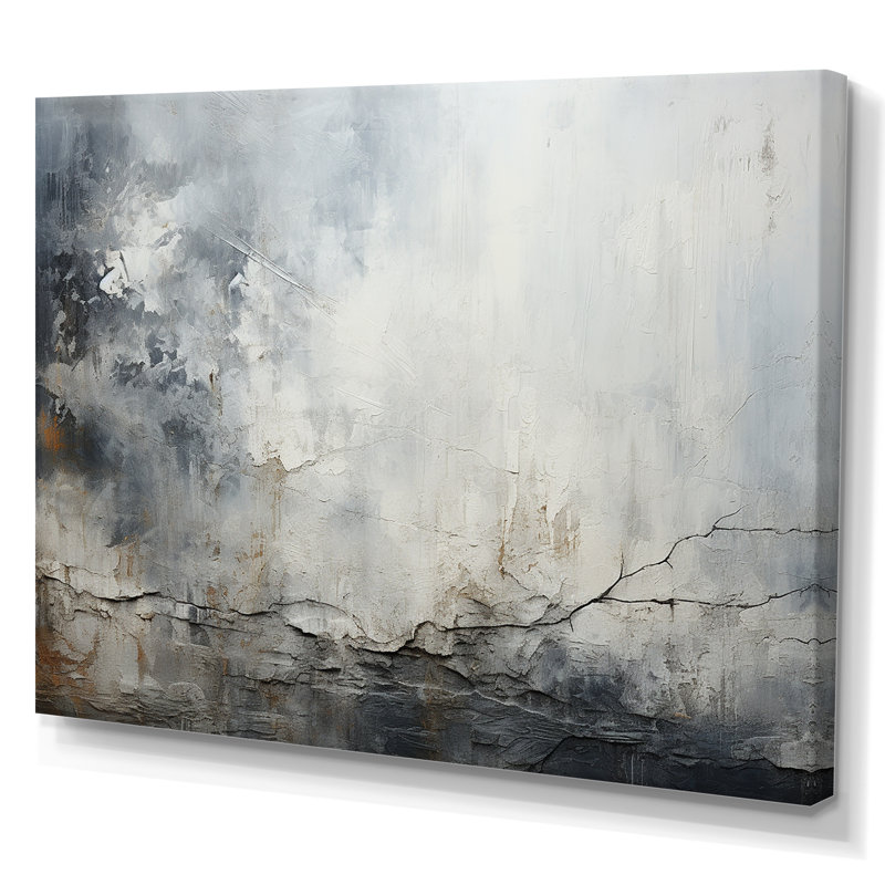 «Gray and White Stone River II», reproduction d'art abstrait mural, H 30 po x l 40 po x P 1,5 po, Toile tendue