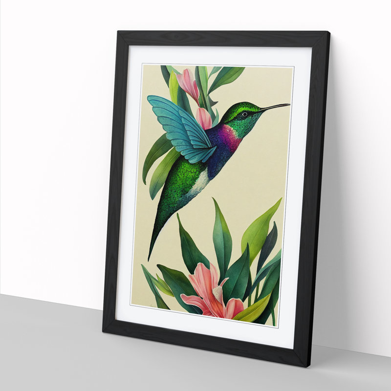 Watercolour Hummingbird - Single Picture Frame Print, 34cm H x 25cm W x 2cm D, Oak