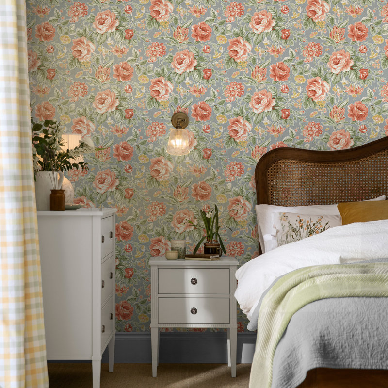 Laura Ashley Wild Roses Fern Green Wallpaper, Yellow