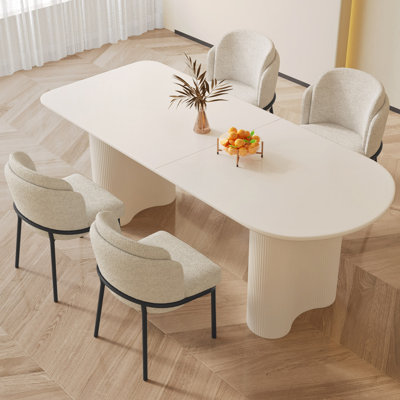 70.86" Modern Rectangle Cream White Dining Table Set with 4 Chairs for Kitchen, Bar, Living Room