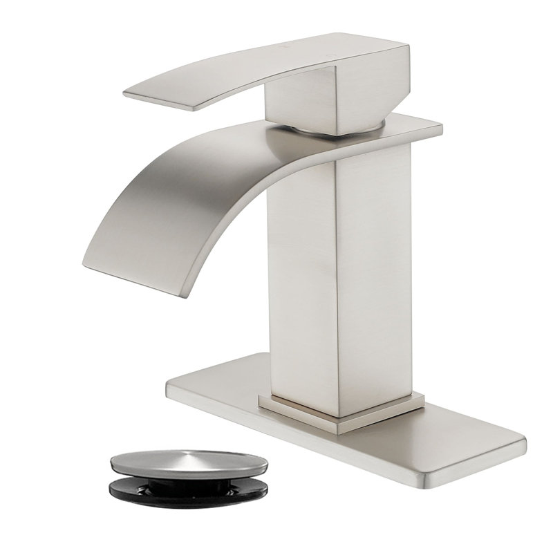 Single Hole Bathroom Faucet With Pop-Up Drain Assembly Waterfall Bathroom Sink Faucets Stainless Steel Single Handle Bathroom Vanity Basin Taps With Deck Plate