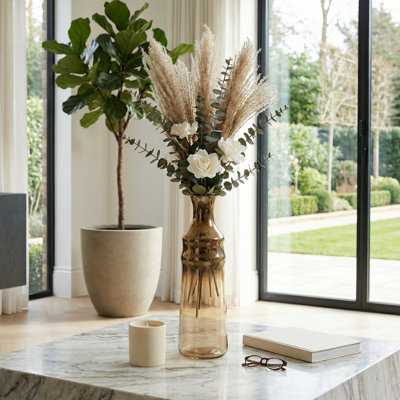 Grand vase décoratif en verre avec détails dégradés pour la décoration intérieure - Vase de table moderne pour centre de table décoratif - brun