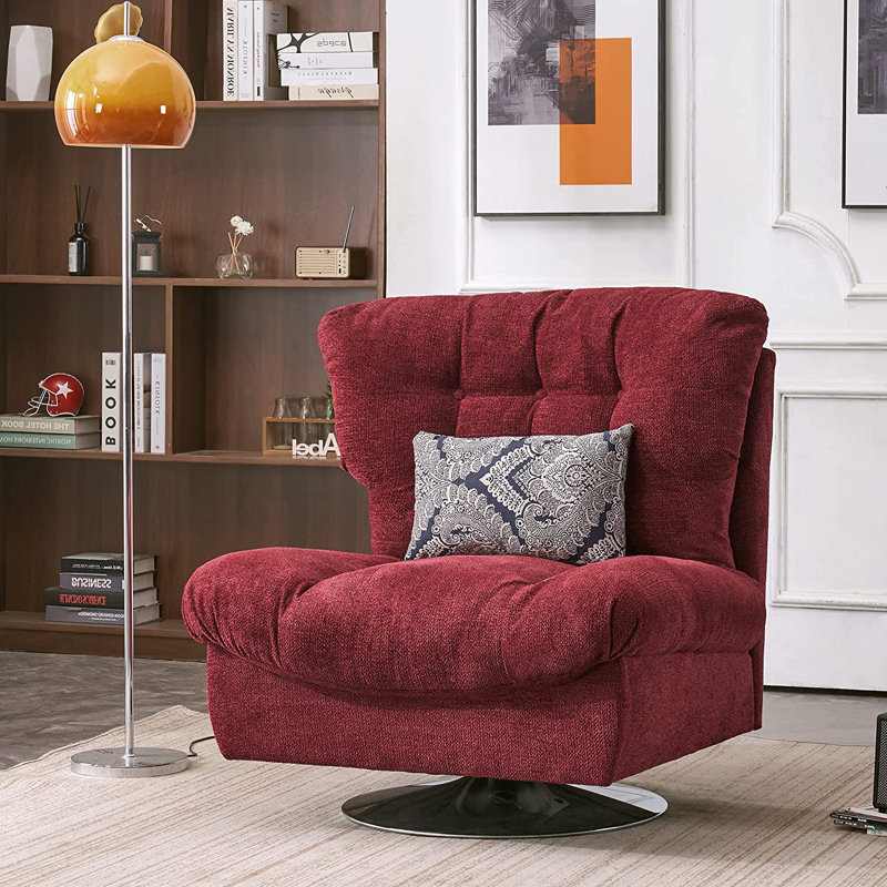 Fauteuil d'appoint rembourré en chenille Antionett, Chenille bourgogne