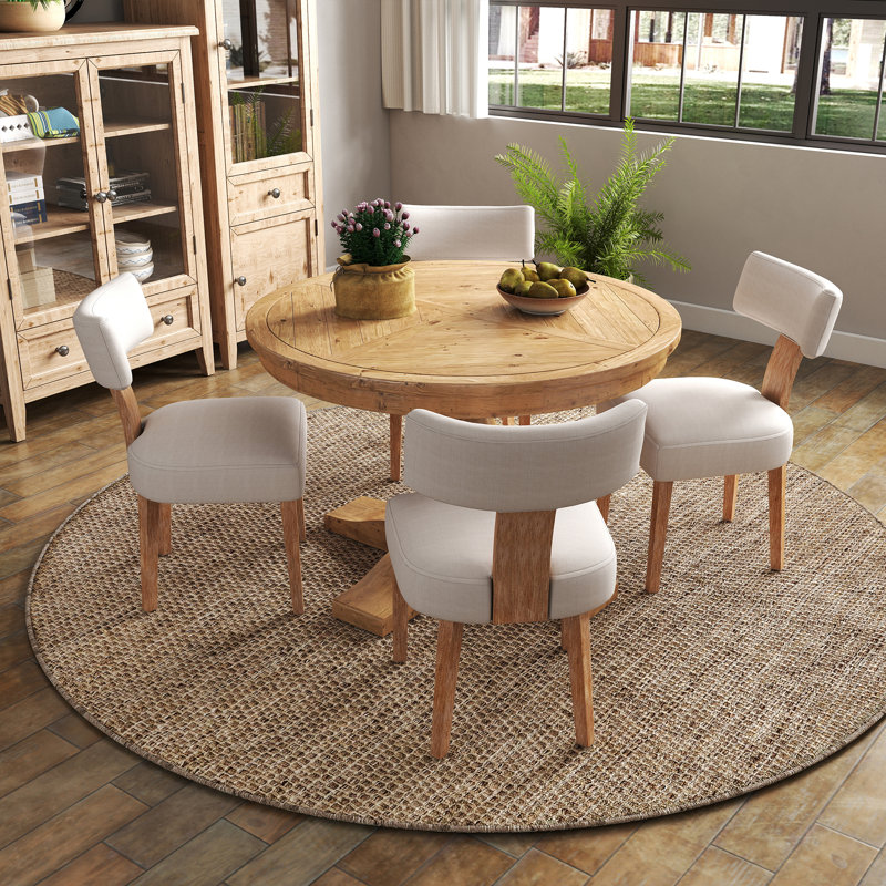 5-Piece Dining Set Mid-Century Modern Wooden Table & Upholstered Chair Set For Home, Kitchen, Dining Room, Brown, Beige/Brown