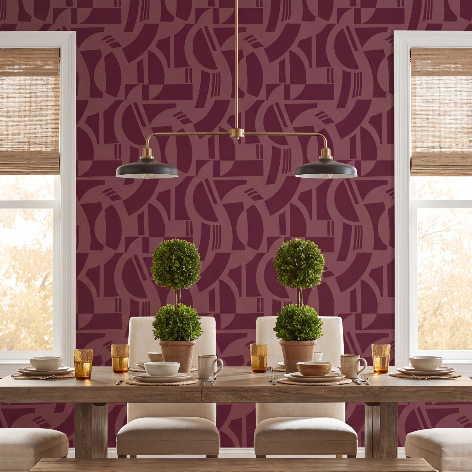 Carter Geometric Flock Wallpaper, Red