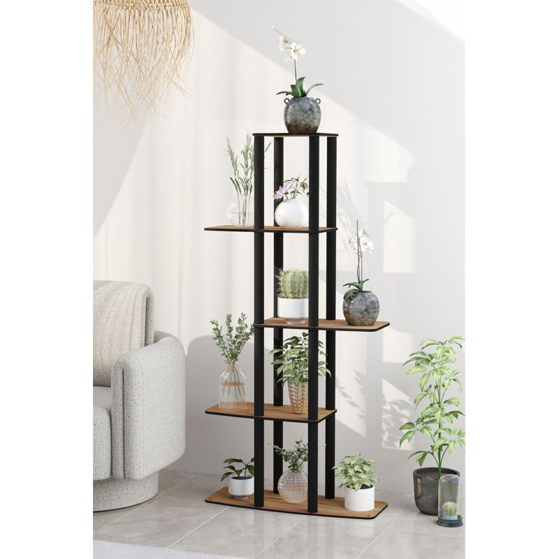 Tall Vertical Shelving Units - Plant Stand, Walnut