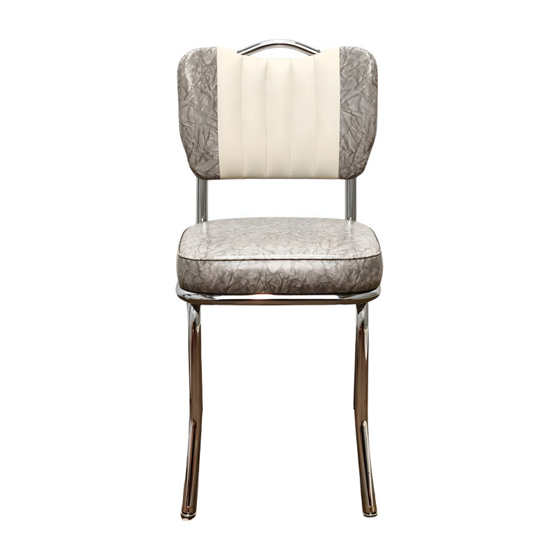 Retro Home Upholstered Handle Back Dining Chair, Cracked Ice Gray/White