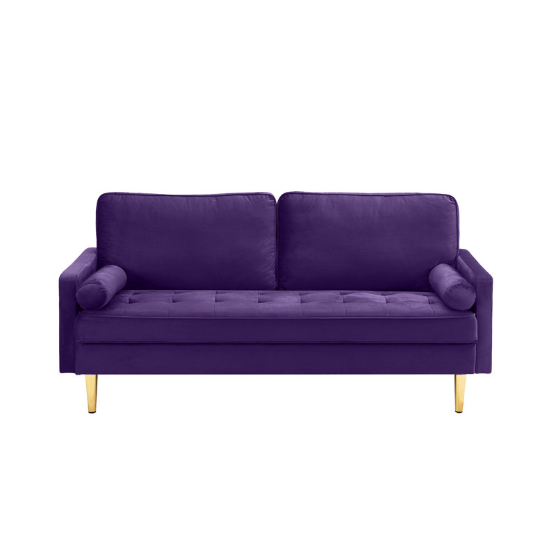 Canapé en velours minimaliste de 65 pouces avec pieds en métal et coussins, idéal pour le salon ou la chambre à coucher