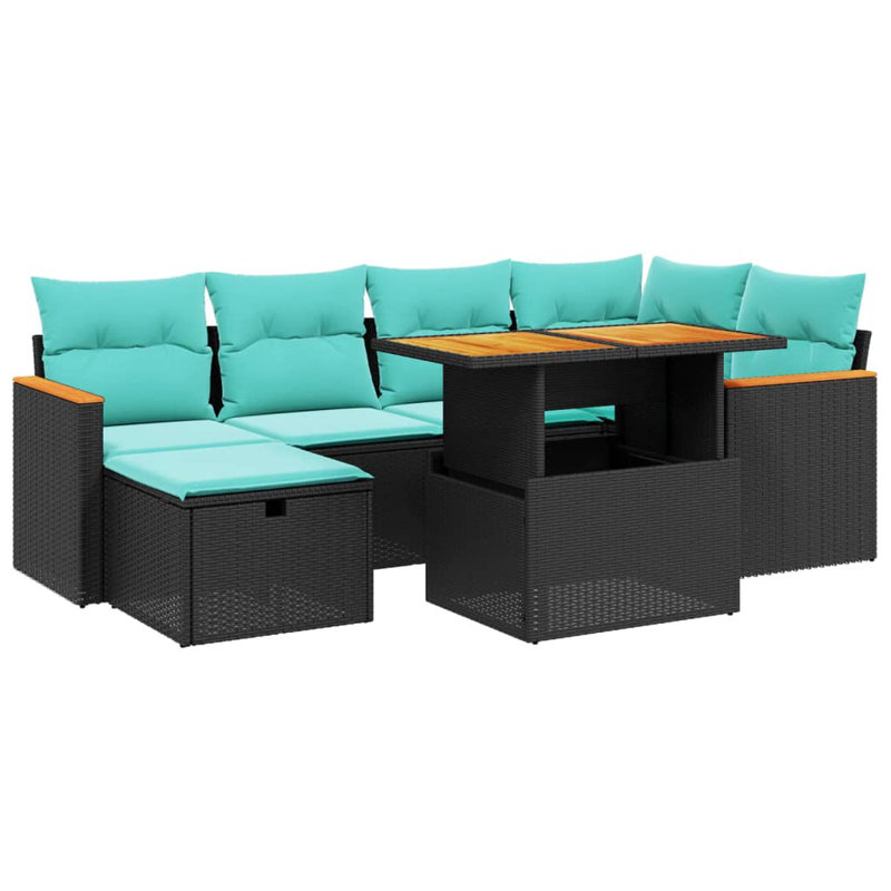  Ensemble de canapé de patio 7 pièces avec coussins en rotin de polyester, Noir, Vert