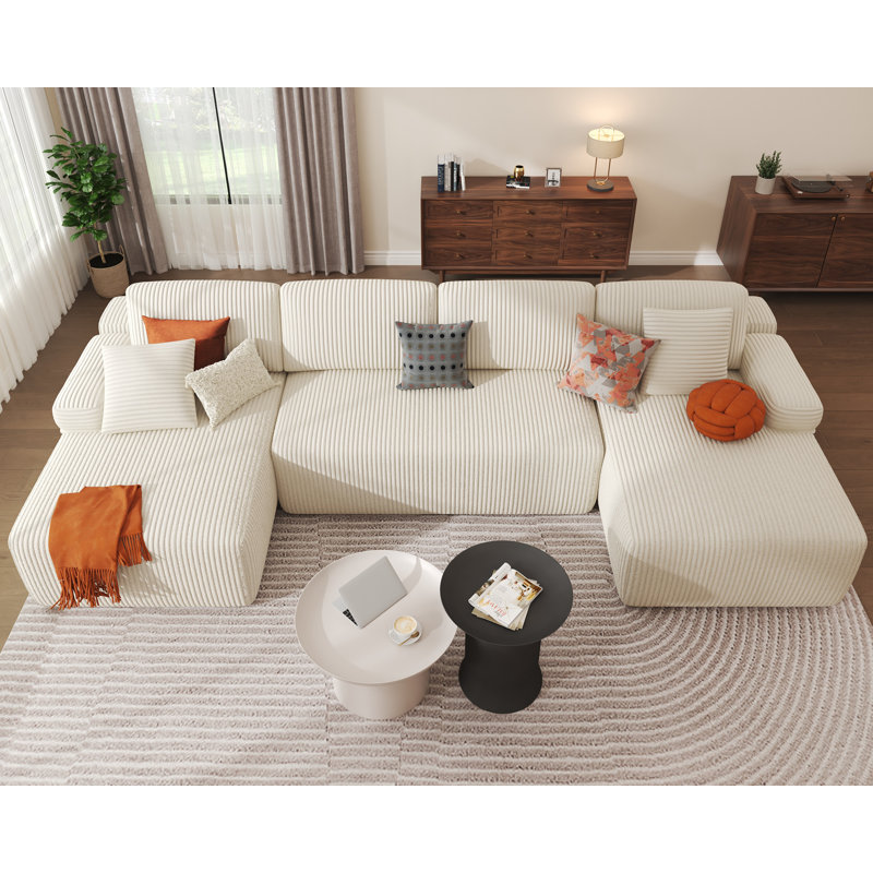 4 Seater Corduroy Sofa, Beige